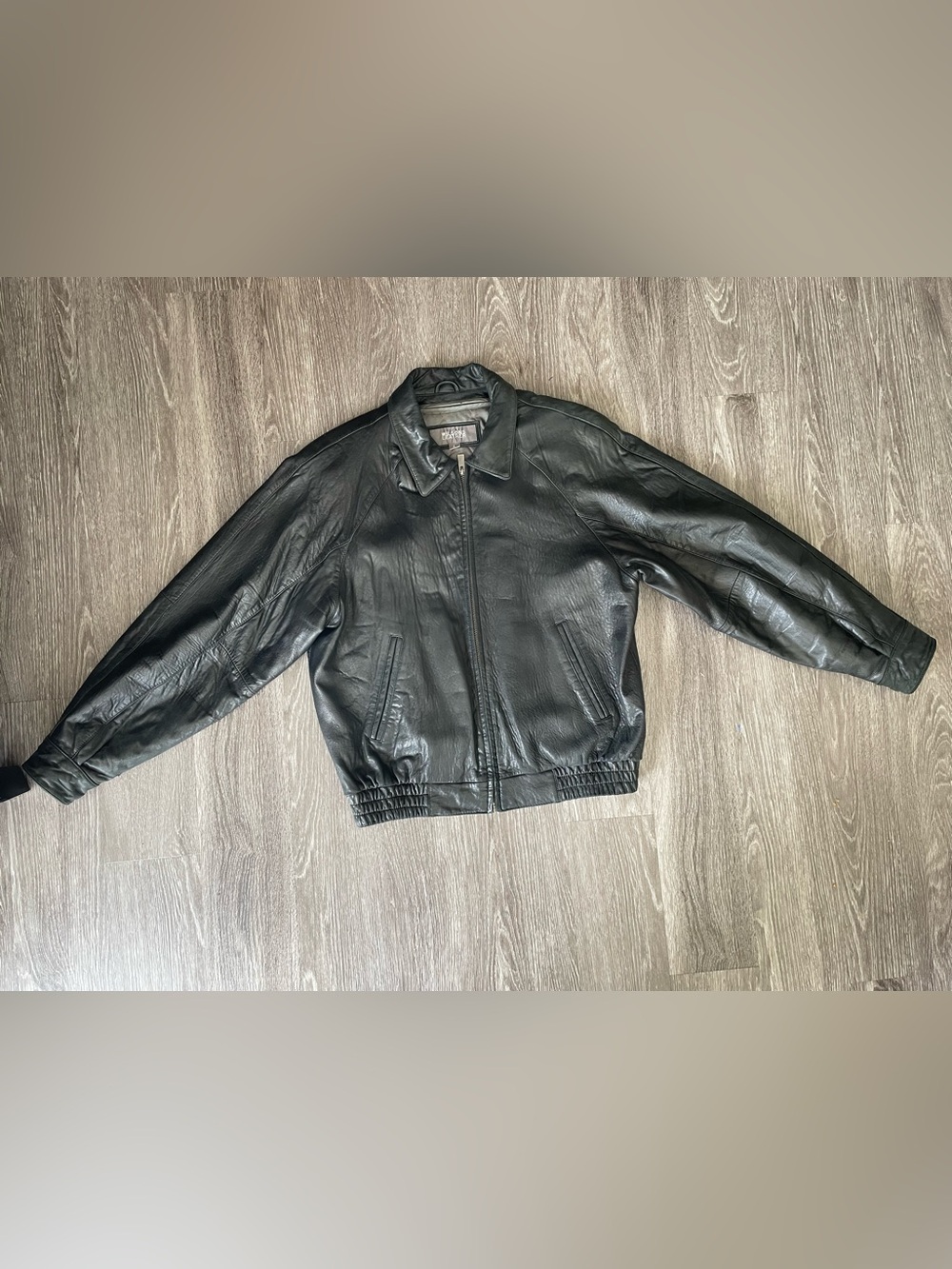 Wilsons Leather Men’s Large Black Bomber Jacket Vintage 90s Worn Leather Biker